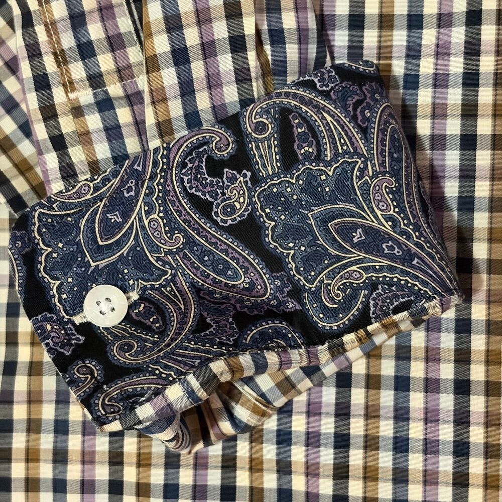 NWT Ariat Shirt Mens XL Purple Plaid Wrinkle Free Paisley Flip Cuff Button Down - Picture 5 of 12